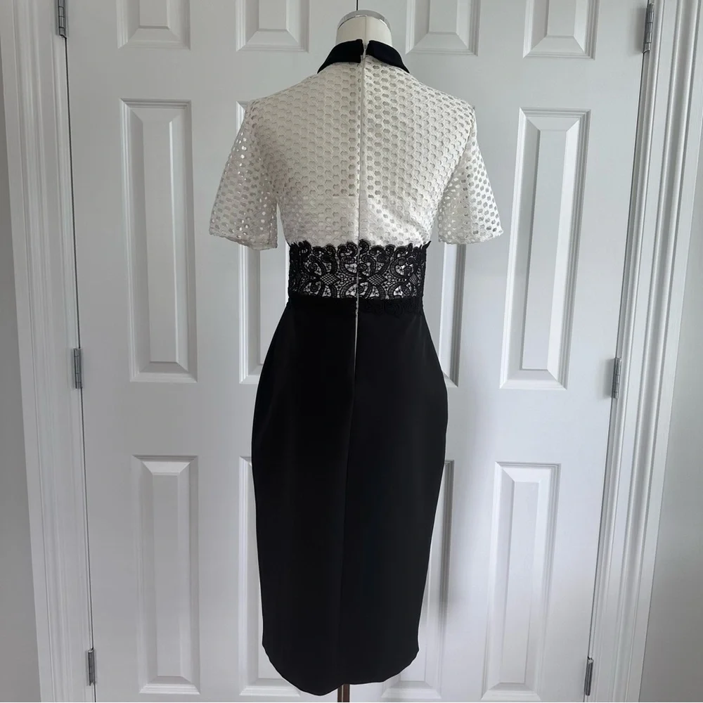Zara As Seen on TV Black White Lace Crochet Cutout Sheath Dress Mock Neck Size S - Picture 7 of 13